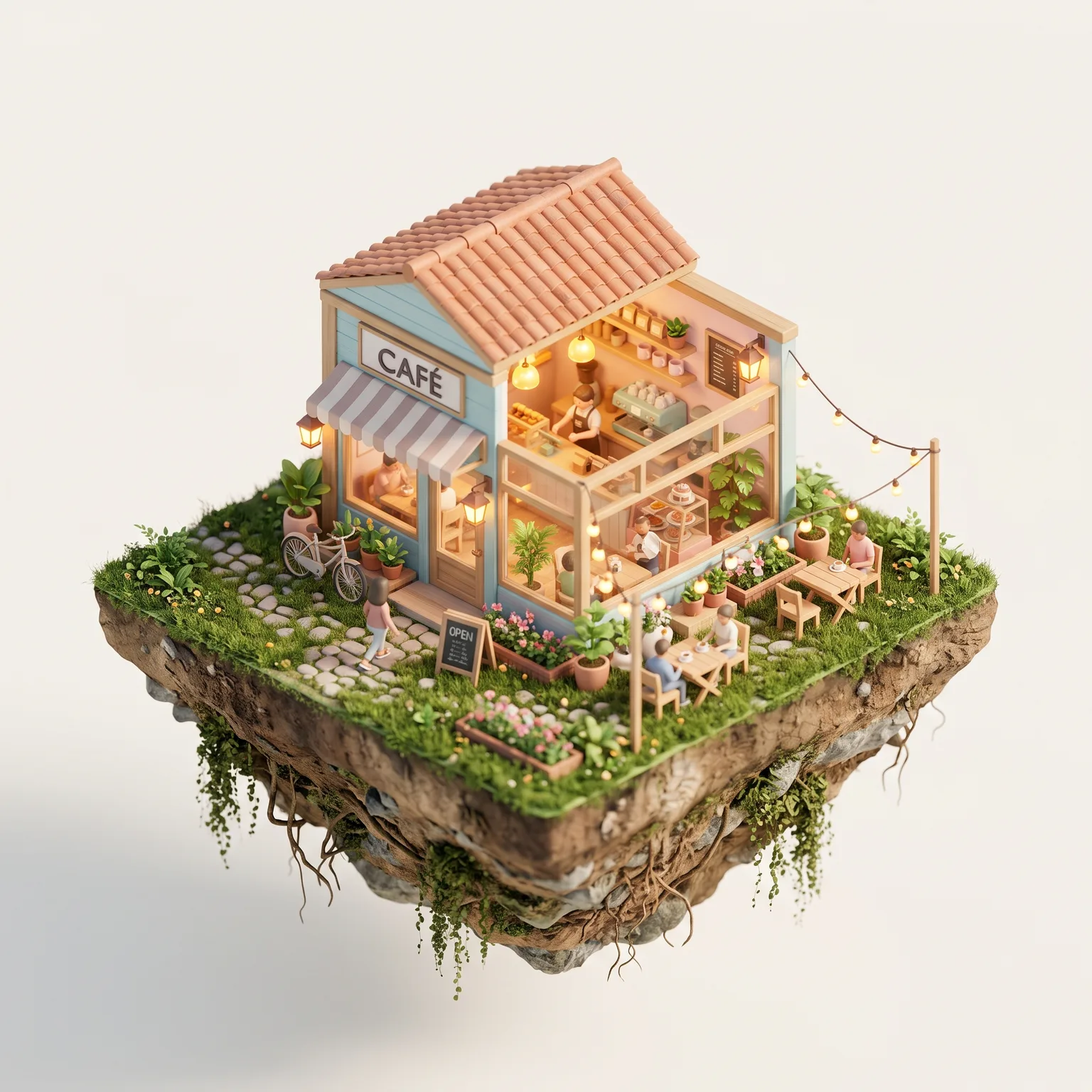 Isometric 3D diorama of a tiny coffee shop – Nano Banana 2.1 example, 1:1